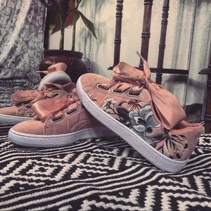 Puma Pink Embroidered Basket Heart Shoes